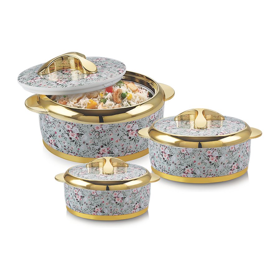 Conjunto térmico Sisley Flora, três tamanhos, um aberto com arroz