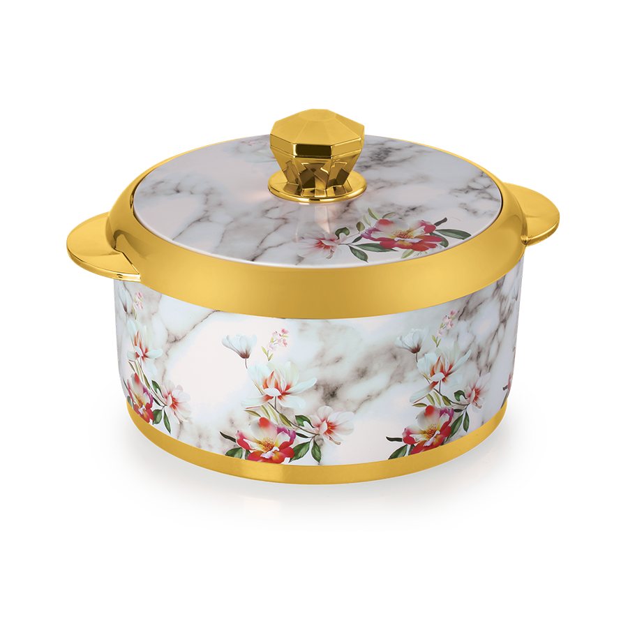 Caçarola Sisley Marbella, mármore branco com flores e tampa dourada